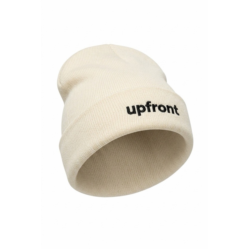 AS Colour Upfront Embroidered Cuff Beanie Cream Off-White Acrylic Knit Hat Mens